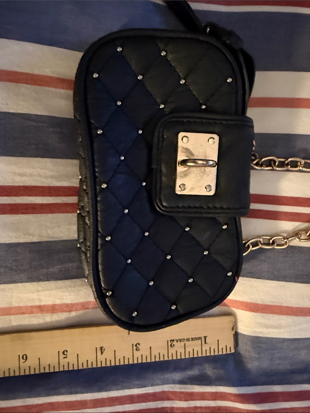 Bebe Women’s Crossbody Shoulder Bag/Purse Small Faux Leather Quilted and Studded - Picture 12 of 13